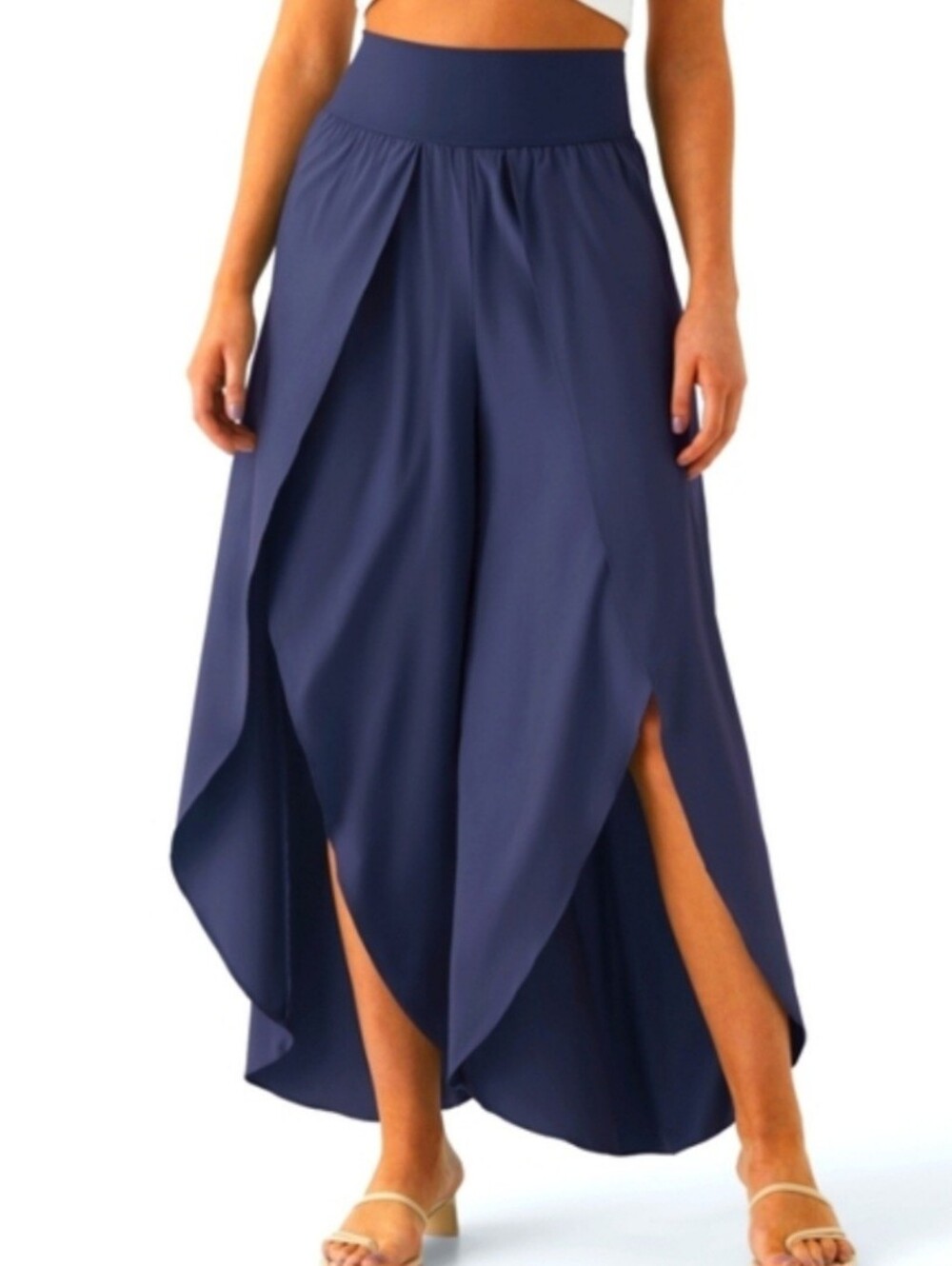 Halara Breezeful Palazzo Pant Wide Leg Split Hem Flowy Patriot Blue Sz 1X